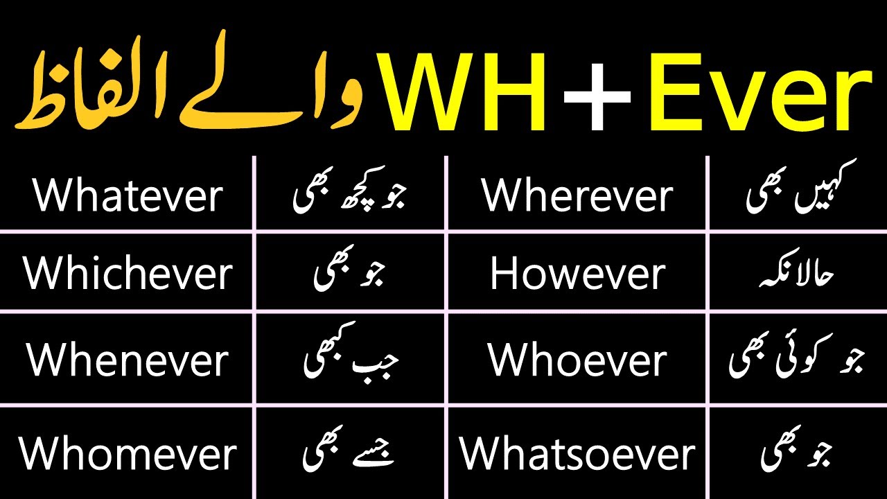 Whatever, Whenever, Wherever | WH + Ever Words with Urdu Meanings and Sentences | Vocabineer