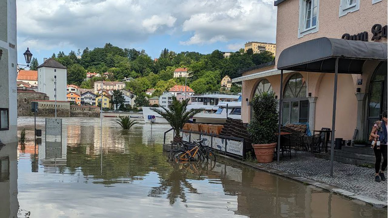 Flood in Passau, June 2024. Water levels along the Danube remain high.