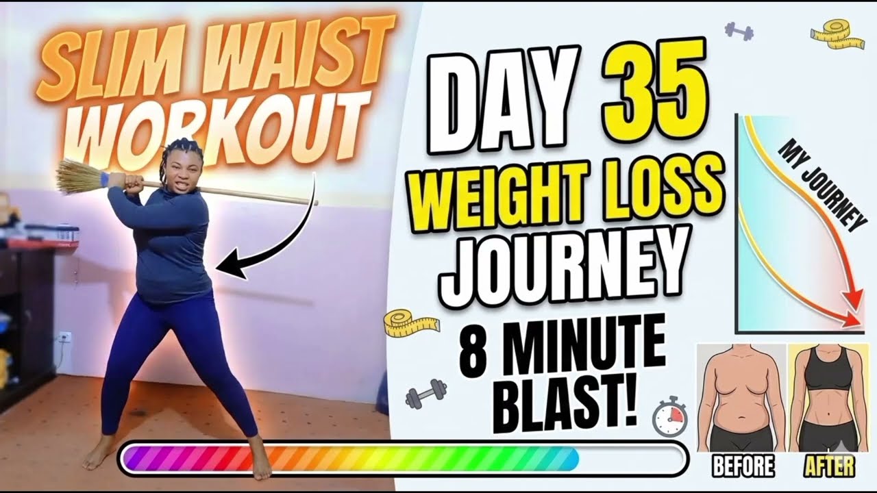 Day 35 of my weight-loss journey 🔥Abs & Slim Waist Workout with a Broomstick 🧹