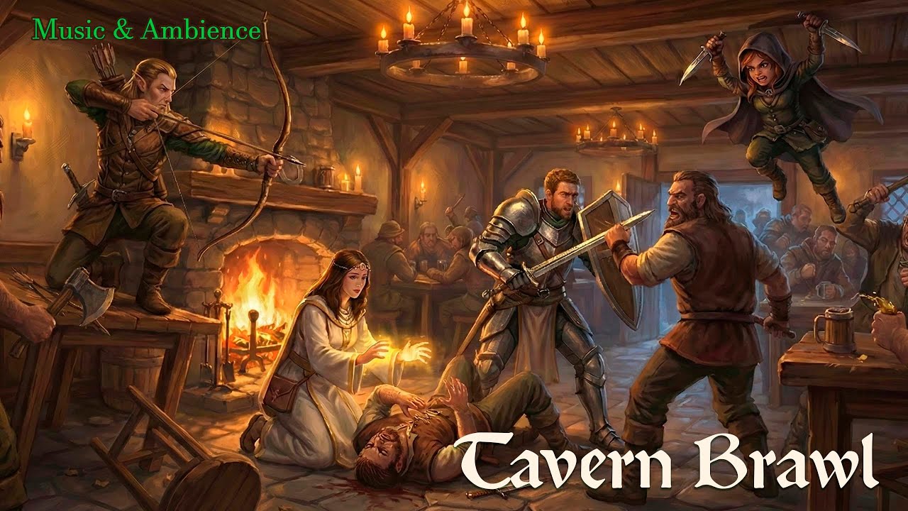 Tavern Brawl Ambience for D&D | Chaotic Tavern Fight Music | 52 Minutes