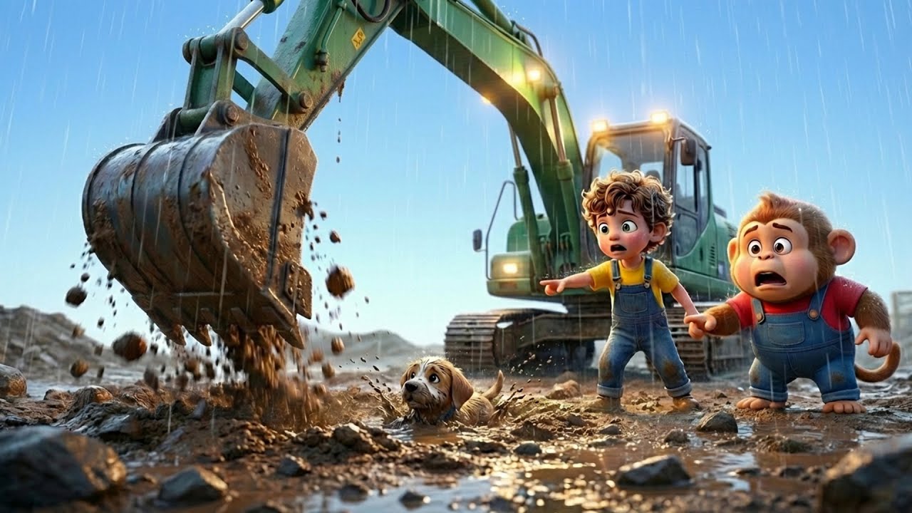 Kids Story | Excavator Rescue! Tommy & Xuxu Save a Trapped Puppy in the Storm | Kids Animation