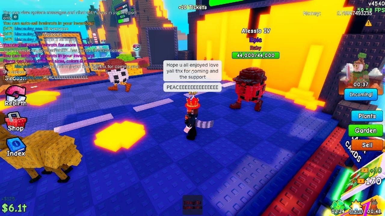 Plants vs brainrots admin abuse Saturday 24th January 2026 hope u all enjoyed love yall thx for comi
