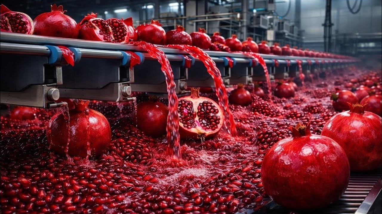 Inside a Pomegranate Juice Factory | From Fresh Fruit to Final Bottle