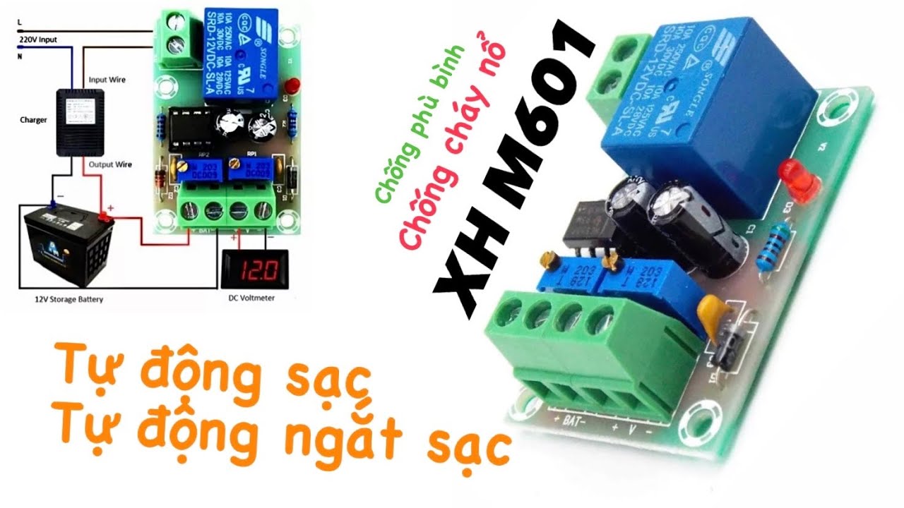 Mở hộp và hướng dẫn cài đặt mạch XH M601 tự động sạc pin, ắc quy AN TOÀN TIỆN LỢI