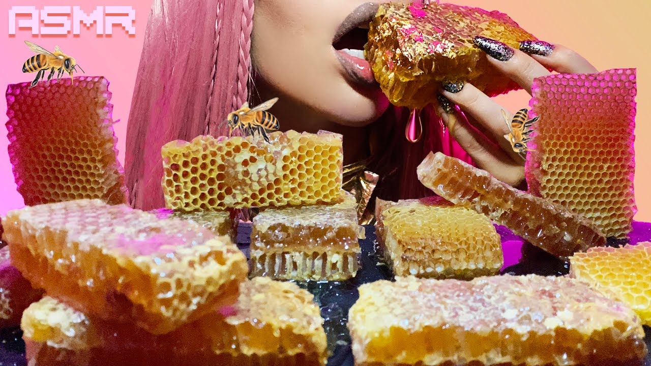 ASMR Honeycomb Eating with Edible Gold & Glitter | Wild Raw Organic Hunnibee ASMR 먹방 Mukbang Fru Fru