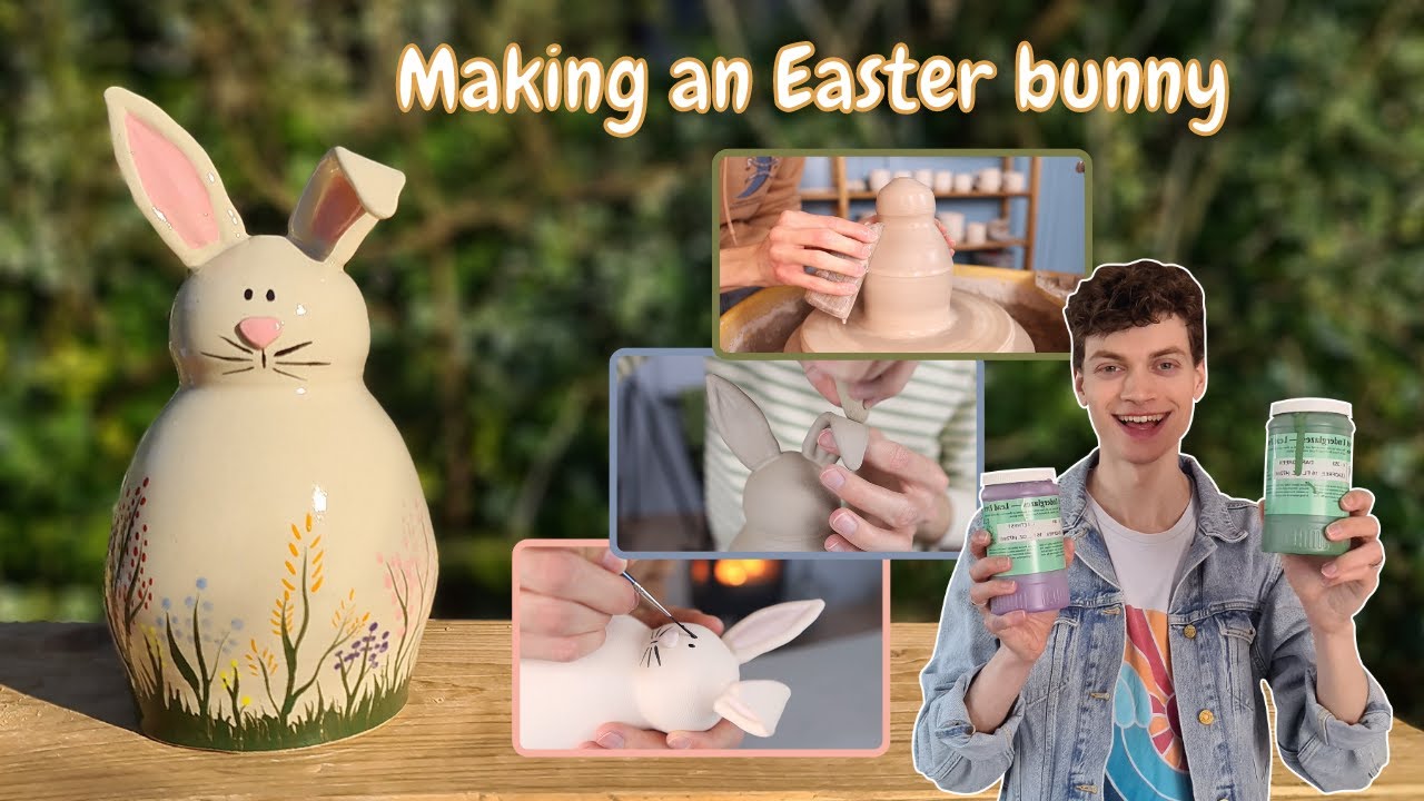 How To Make An Easter Bunny Using Clay // Easter pottery project // throwing, handbuilding, glazing