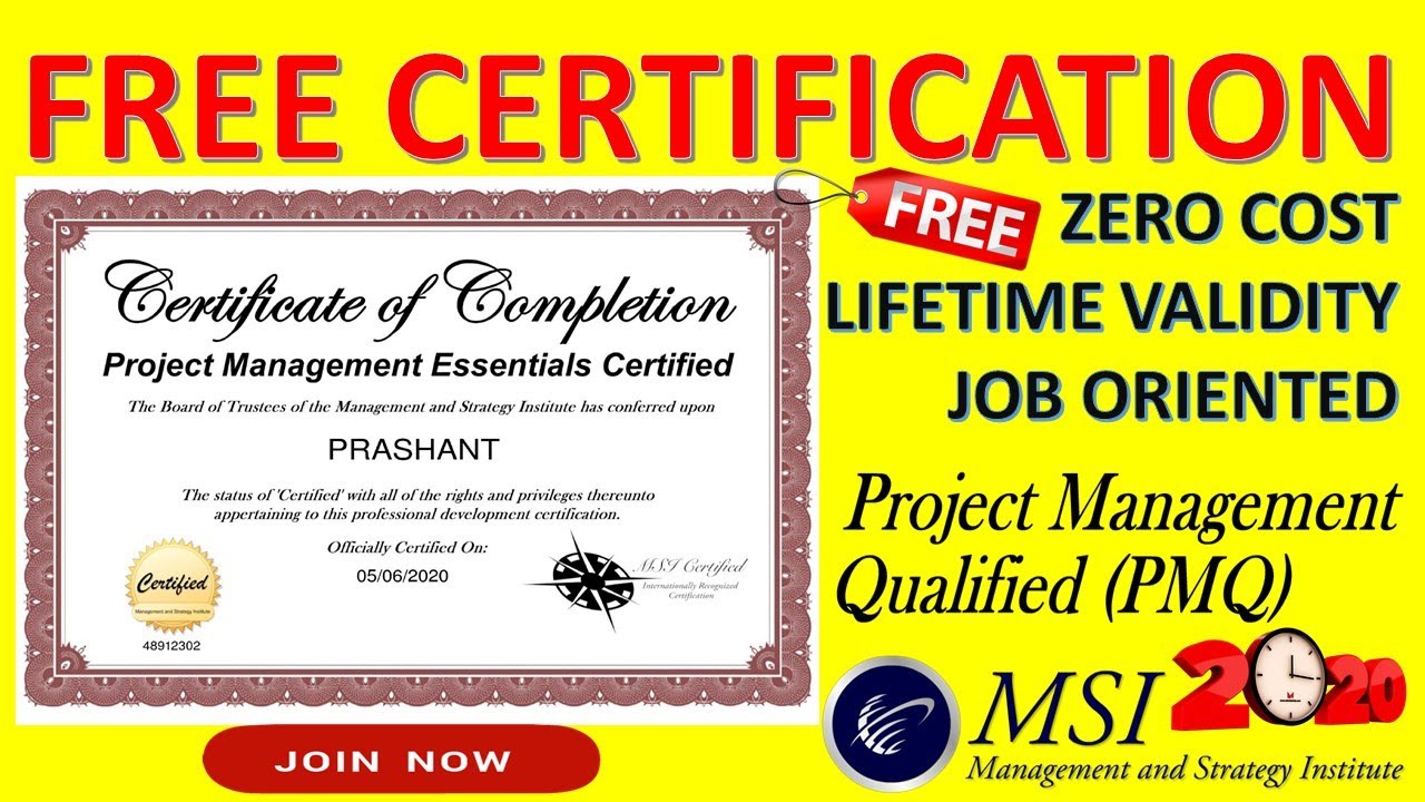 FREE Project Management Certification to do in 2022 by MSI, USA | Free online course