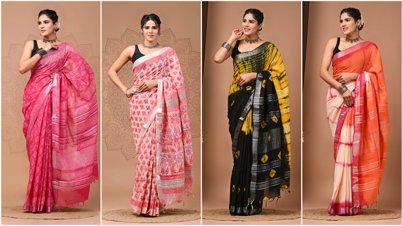 Linen Cotton Sarees | Free Shipping | Pure Linen Cotton Sarees Collection #shopnow 