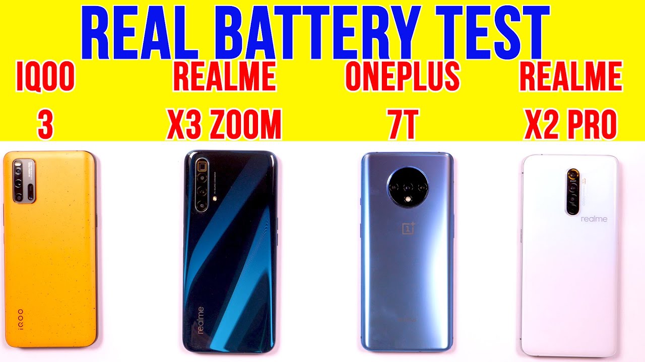 Realme X3 SuperZoom vs Oneplus 7T,  X2 Pro Battery Drain Test with PUBG FPS Meter | Charging Test
