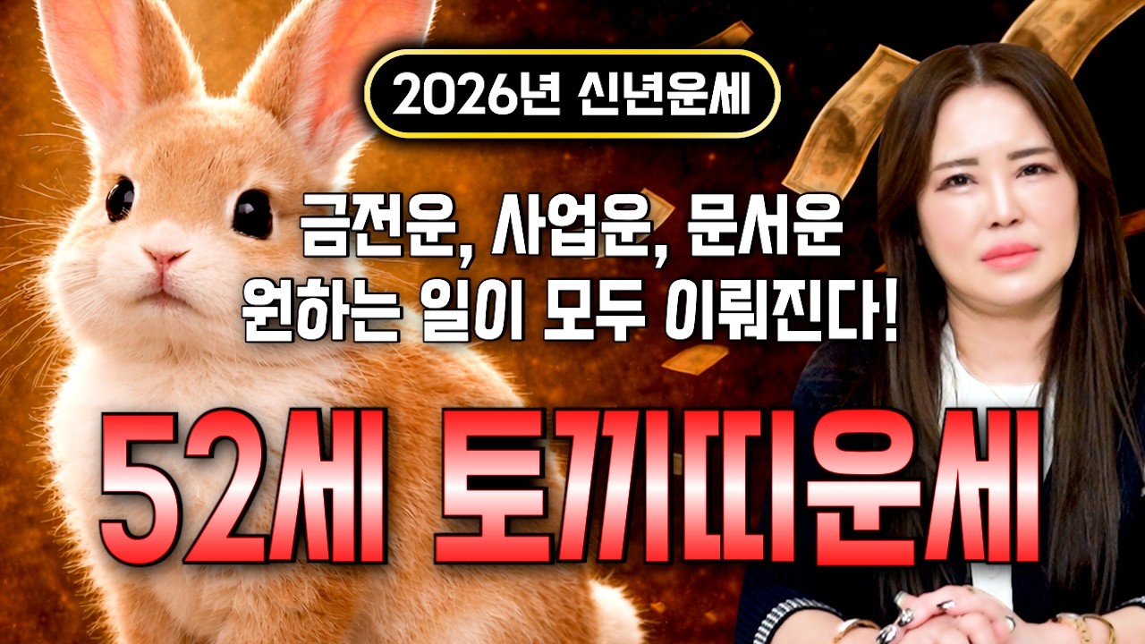 토끼띠 축하합니다!! 2026년 1975년생 52세 토끼띠운세 내가 52세라면 2026년 100% 대박납니다! 75년생 토끼띠의 운명과 신년운세 / 병오년 52세 토끼띠운세
