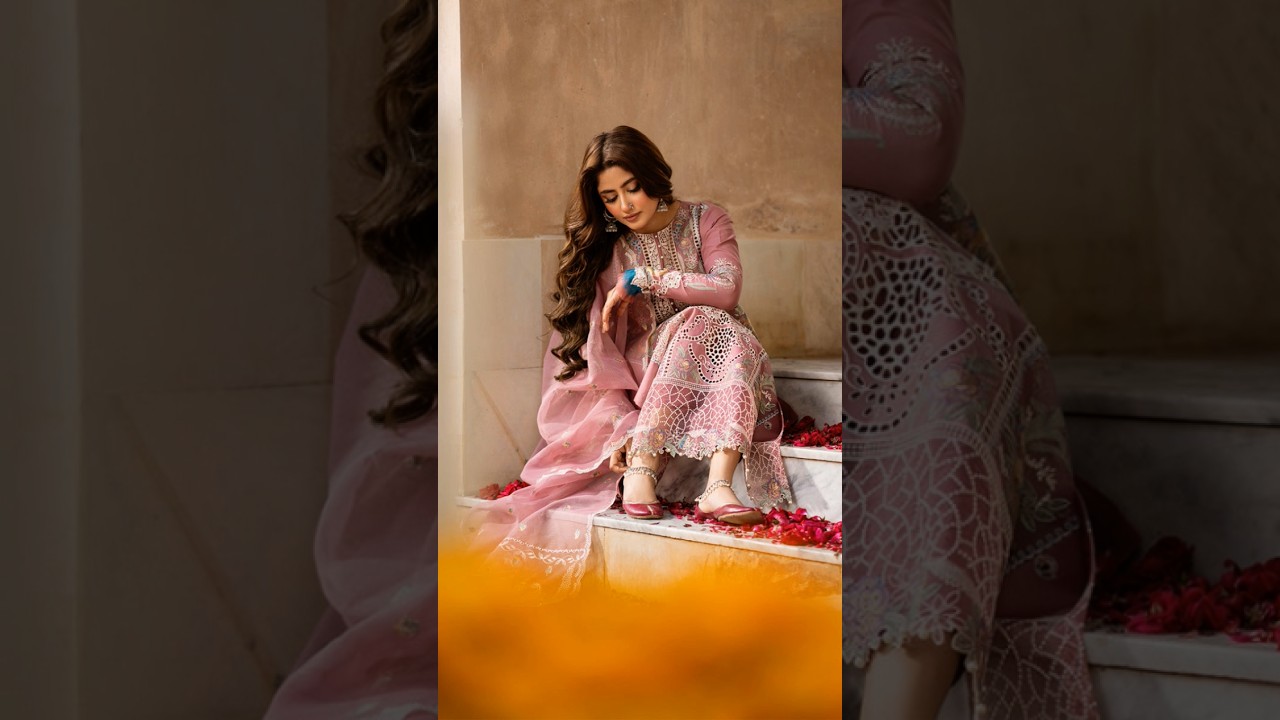 Pakistani Actor Sajal Aly Formal Wear Dress Bin Ilyas Premium Embroided pink Collection 2025