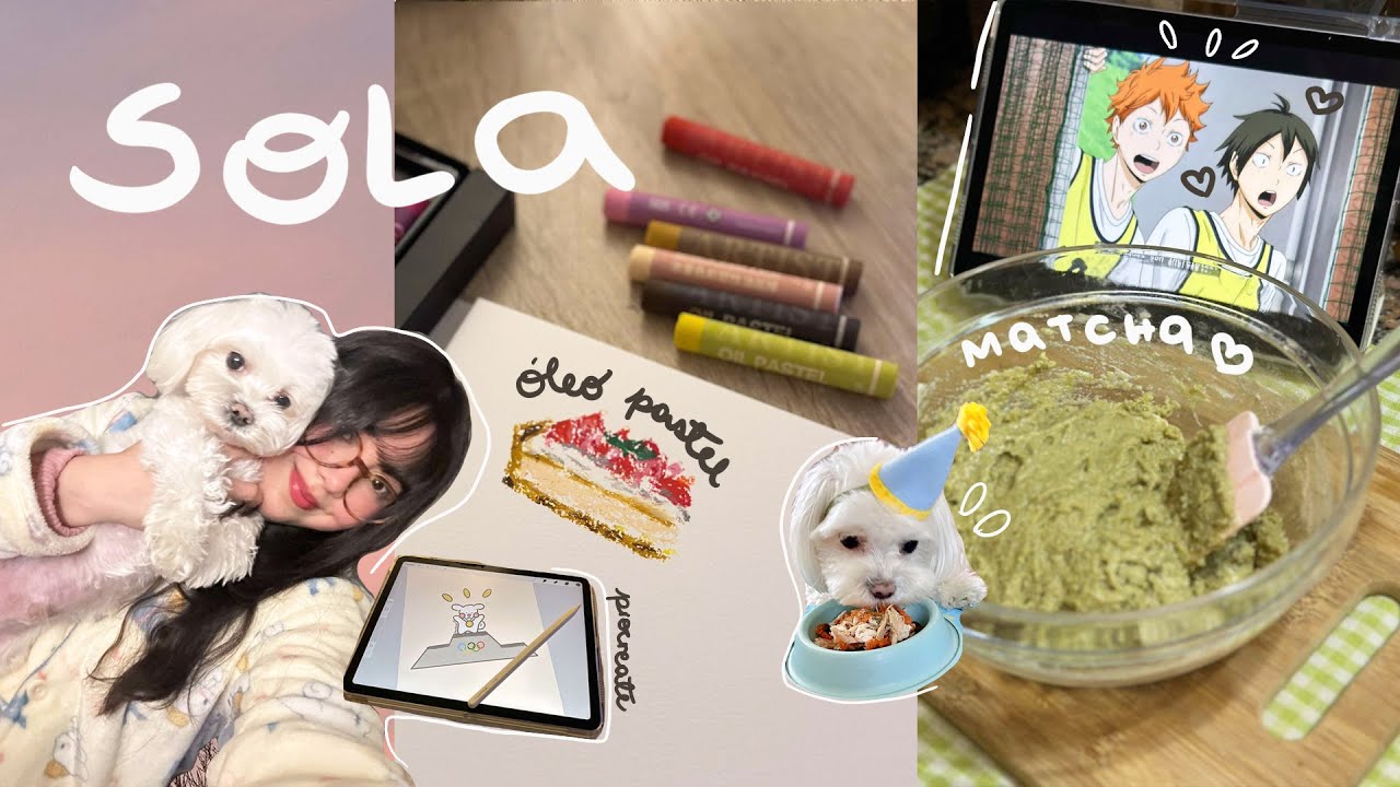 pijamada SOLA 🧸🍞  galletas de matcha, óleo pastel, skincare, cumpleaños de mi perrito ♡