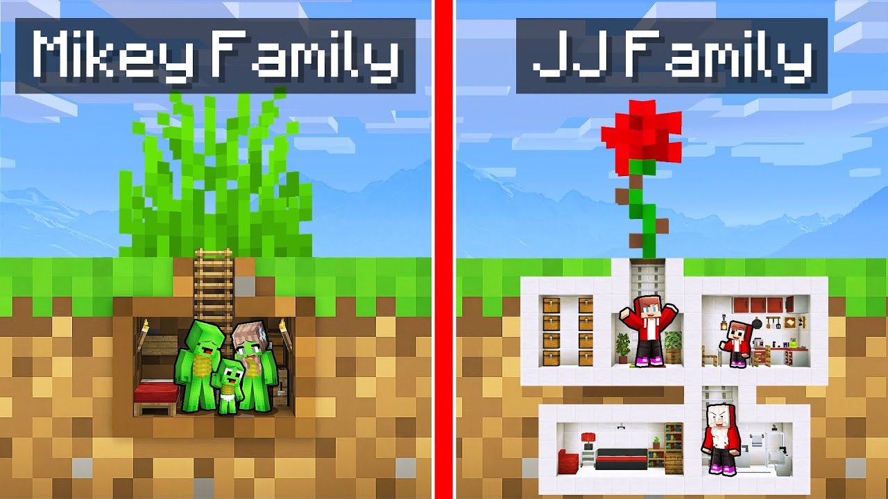 Mikey Family vs JJ Family Tiny Underground Base in Minecraft (Maizen)