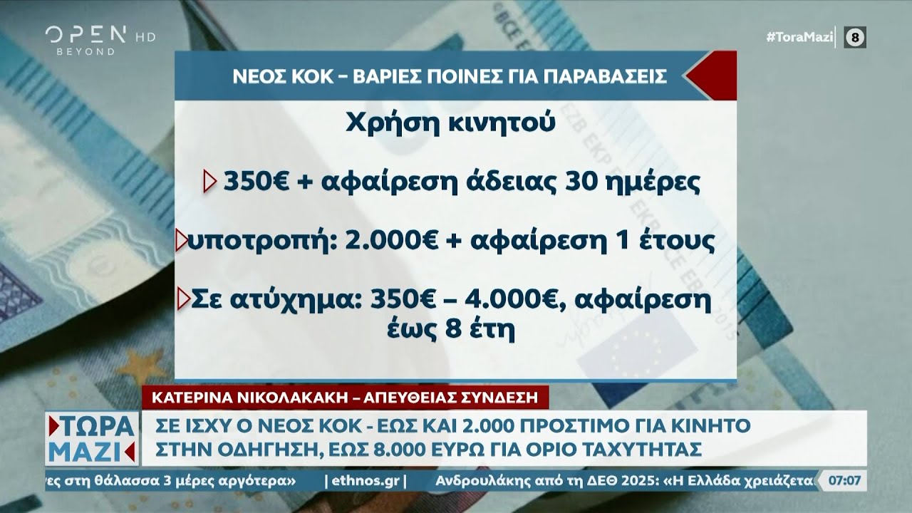 Σε ισχύ ο νέος ΚΟΚ - Έως και 2.000 πρόστιμο για κινητό στην οδήγηση | Ethnos