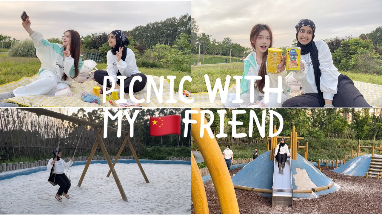 Picnic with my Chinese friend 🇨🇳/جربت معاكم سناكات صينية 😋 دازت خرجة زوينة 🥰