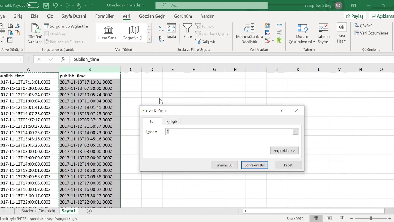 Excel'de Bir Karakterden Öncesini veya Sonrasını Silme