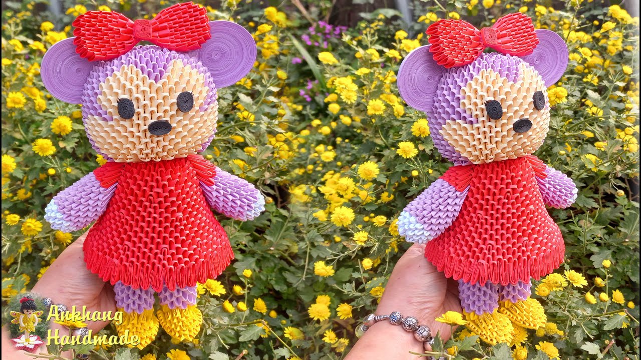 3d origami Minnie mouse tutorial P1 | DIY making paper Minnie mouse , home showpieces