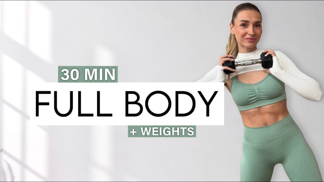 30 MIN INTENSE FULL BODY Workout - With Weigths - No Jumping, Home Workout with Dumbbells