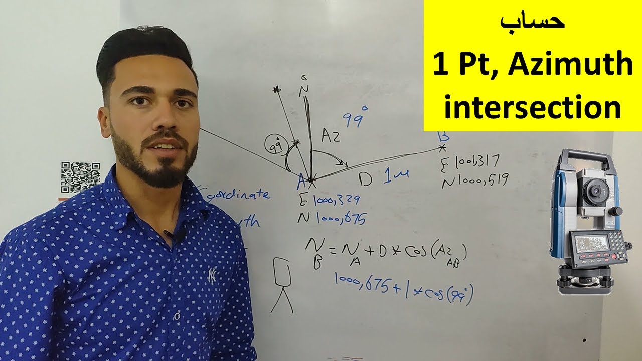 1 Pt, Azimuth 🔵حساب احداثيات نقطة بمعلومية انحراف ومسافة