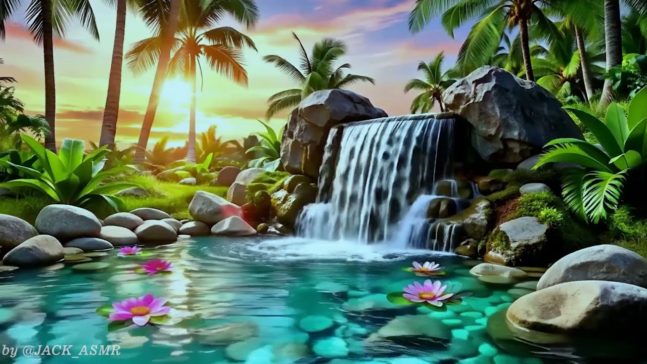 🌿 Hidden Rainforest Waterfall 🌅 Relaxing Water Sounds for Stress Relief