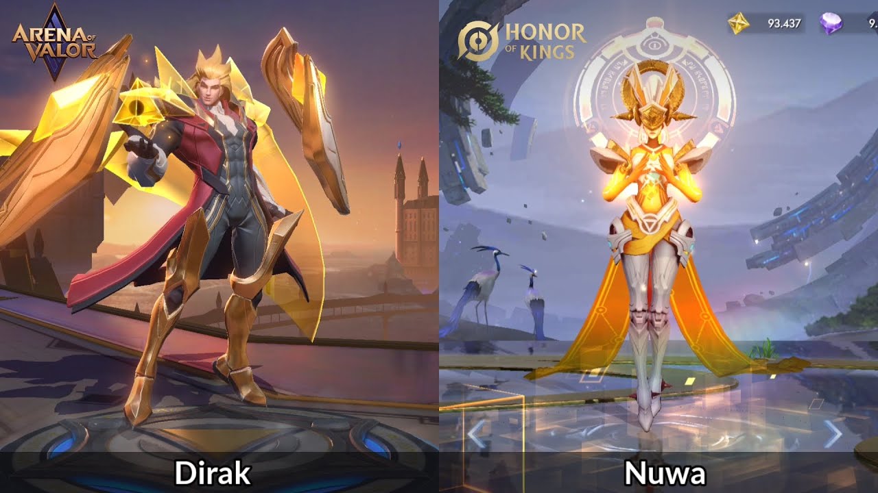 Hero Comparison Dirak and Nuwa - Arena of valor vs Honor of king