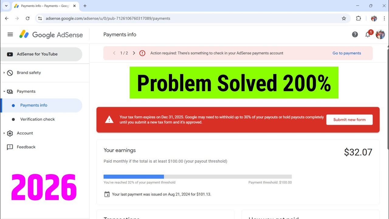 Your Tax Form Expire Google Adsense || Tax Information YouTube Adsense 2025