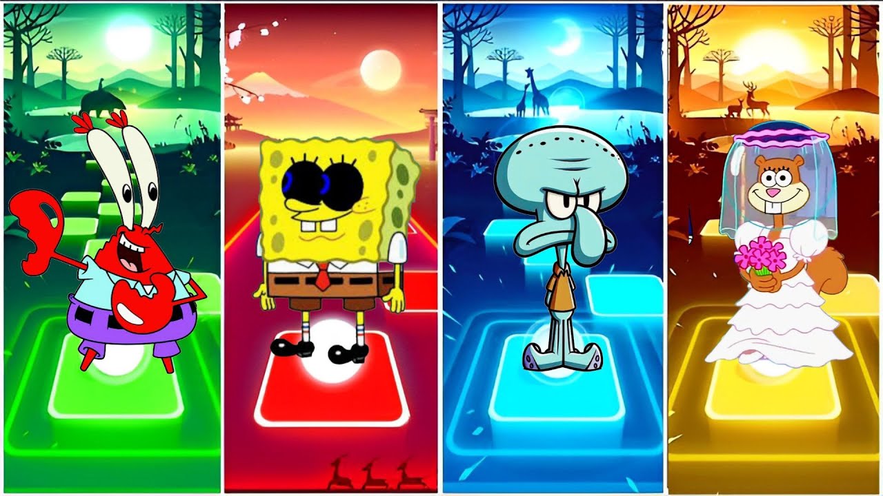 MR KRABS VS SPONGEBOB EXE VS SQUIDWARD VS SANDY CHEEKS - TILES HOP