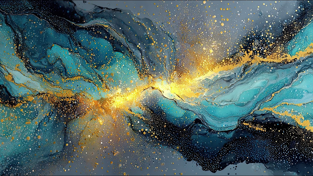 Abstract painting - Blue and gold sky. 1 hour 4K TV Wall Art screensaver.