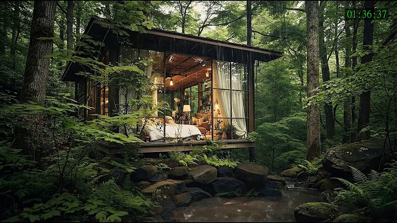 Peaceful Rain Night and Piano Music for Sleeping and Full Body Relaxation
