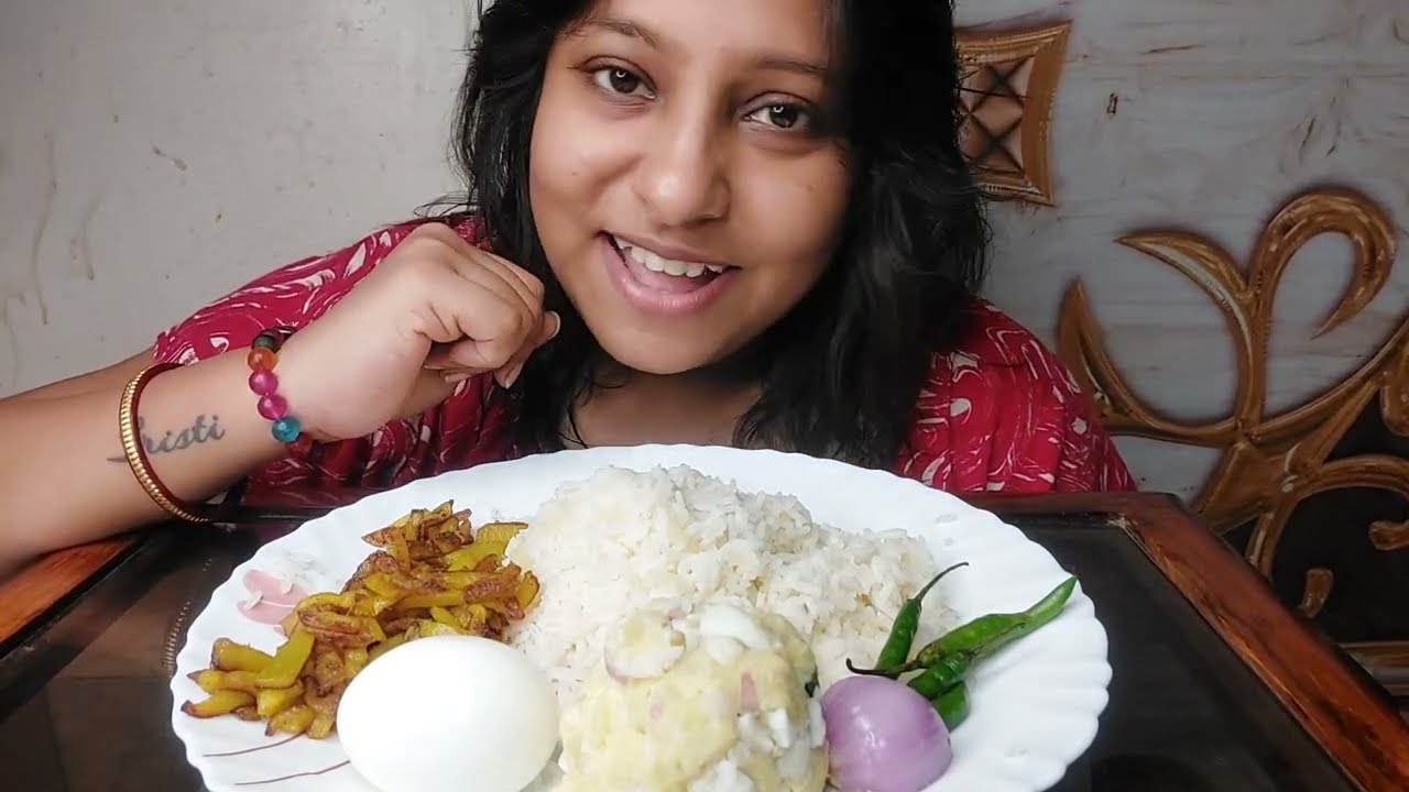 Eating Show - Butter Rice with boiled egg, aloo vaja, egg bhorta | poulamieatingshow