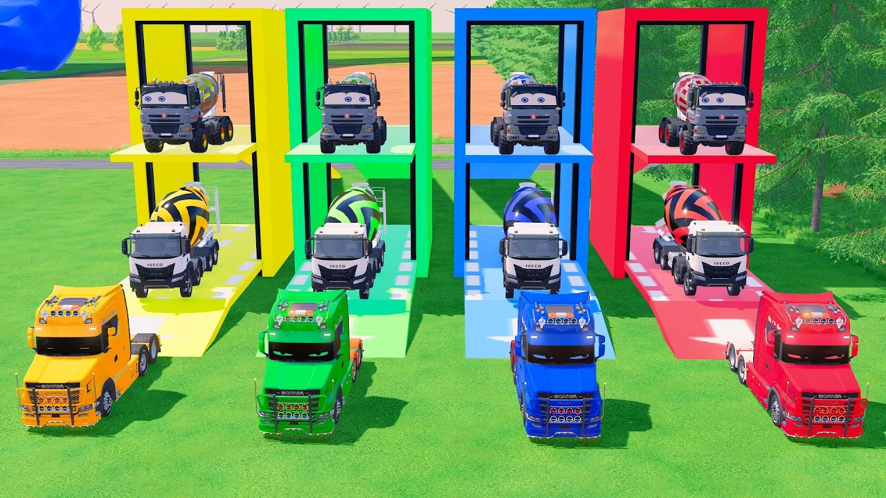 TRANSPORTING TRUCKS WITH LOW LOADER TRAILERS - GARAGE WITH COLORS STYLE CONVOY - FS22 #10
