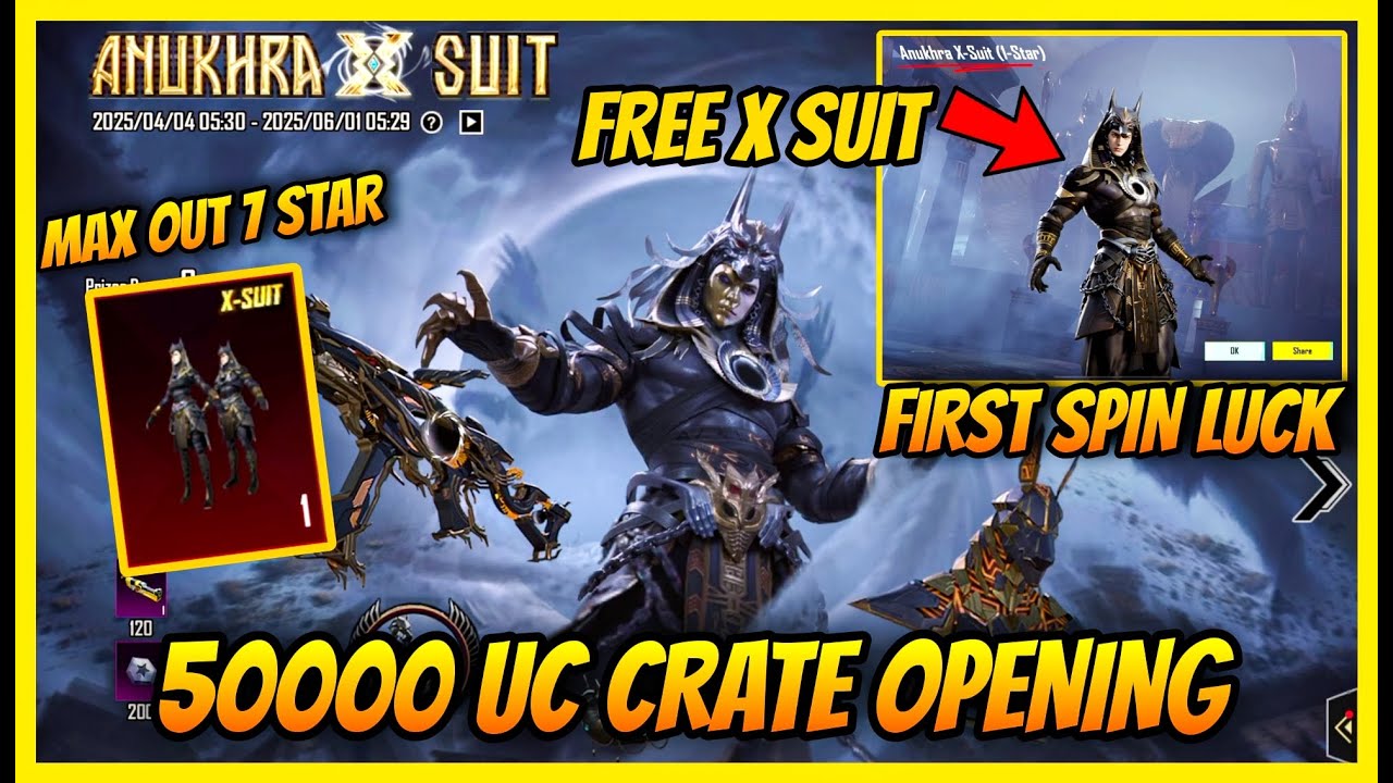 🔥50000 UC ANUKHRA X SUIT LUCKIEST CRATE OPENING AND MAX OUT l GOLDEN PHARAOH AND UMP45 MAX OUT