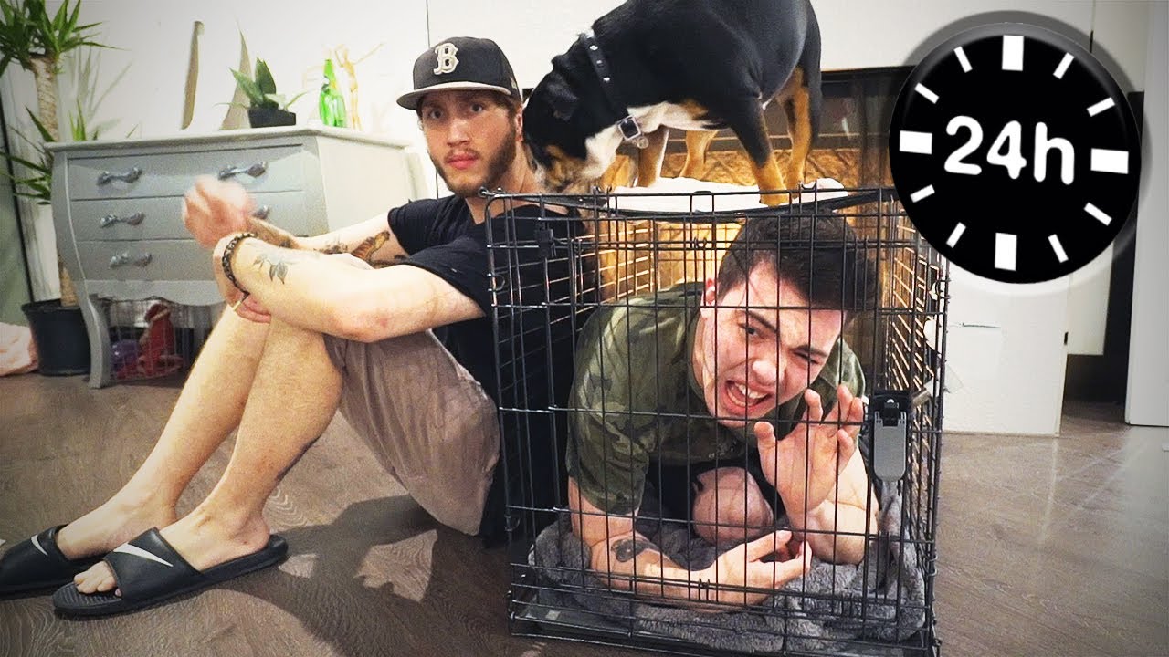 24 HOURS IN A DOG CAGE w/ FaZe Banks