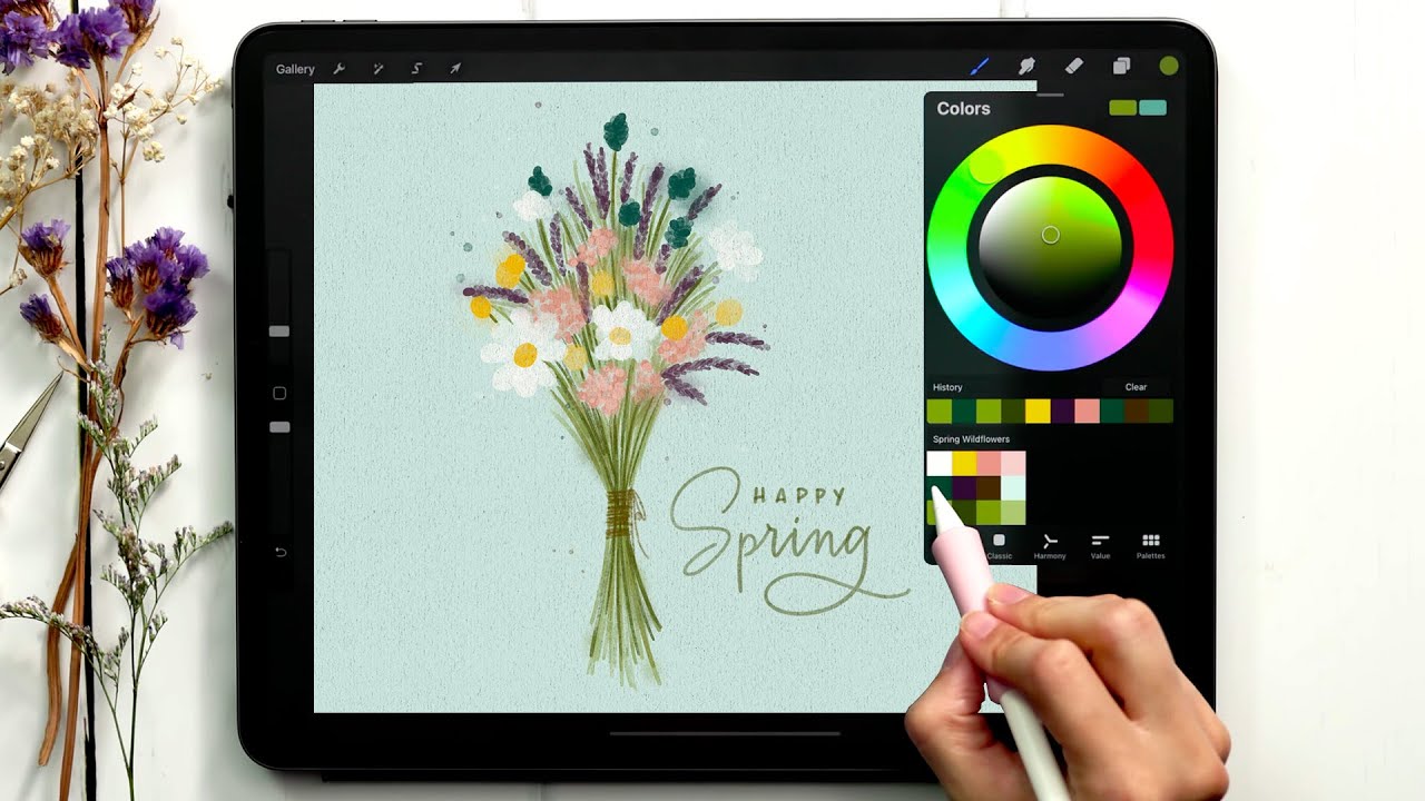 Рисуем грязные весенние полевые цветы в Procreate