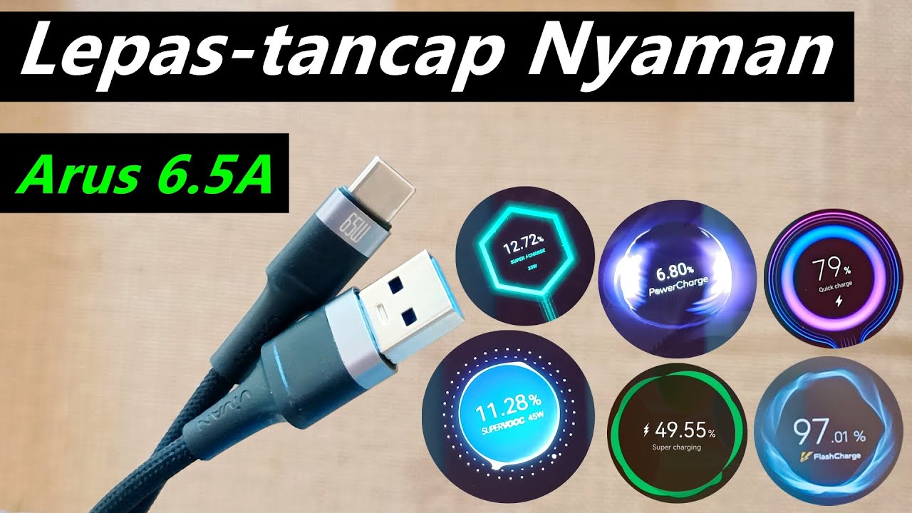 39rb-an Terbaik! Flash Charge, SuperVOOC, SuperCharger, PowerCharge: Vivan Kabel VQC100S 6.5A 65w