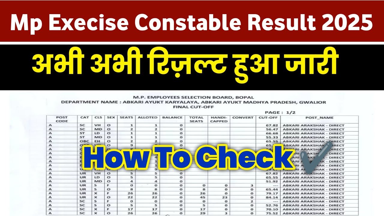 Mp Execise constable result 2025 out 🔴 mp execise constable result 2025 dekhe 🔴 mp execise result 