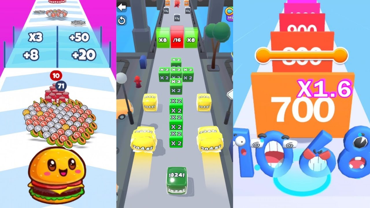 Jelly Run 2048 [New York Adventure] vs Food Run vs Number Master 3D 3 in one Gameplay #ballgamezone