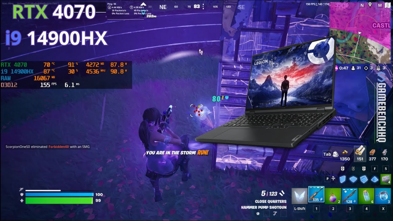 Fortnite Epic Settings Benchmark | Lenovo Legion Pro 5i RTX 4070 + i9 14900HX | RTX OFF, FPS Boost+