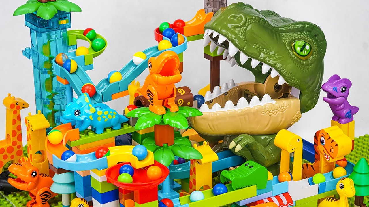 Satisfying Building Blocks Marble Run I love dinosaurs ! A block coaster full of amazing features