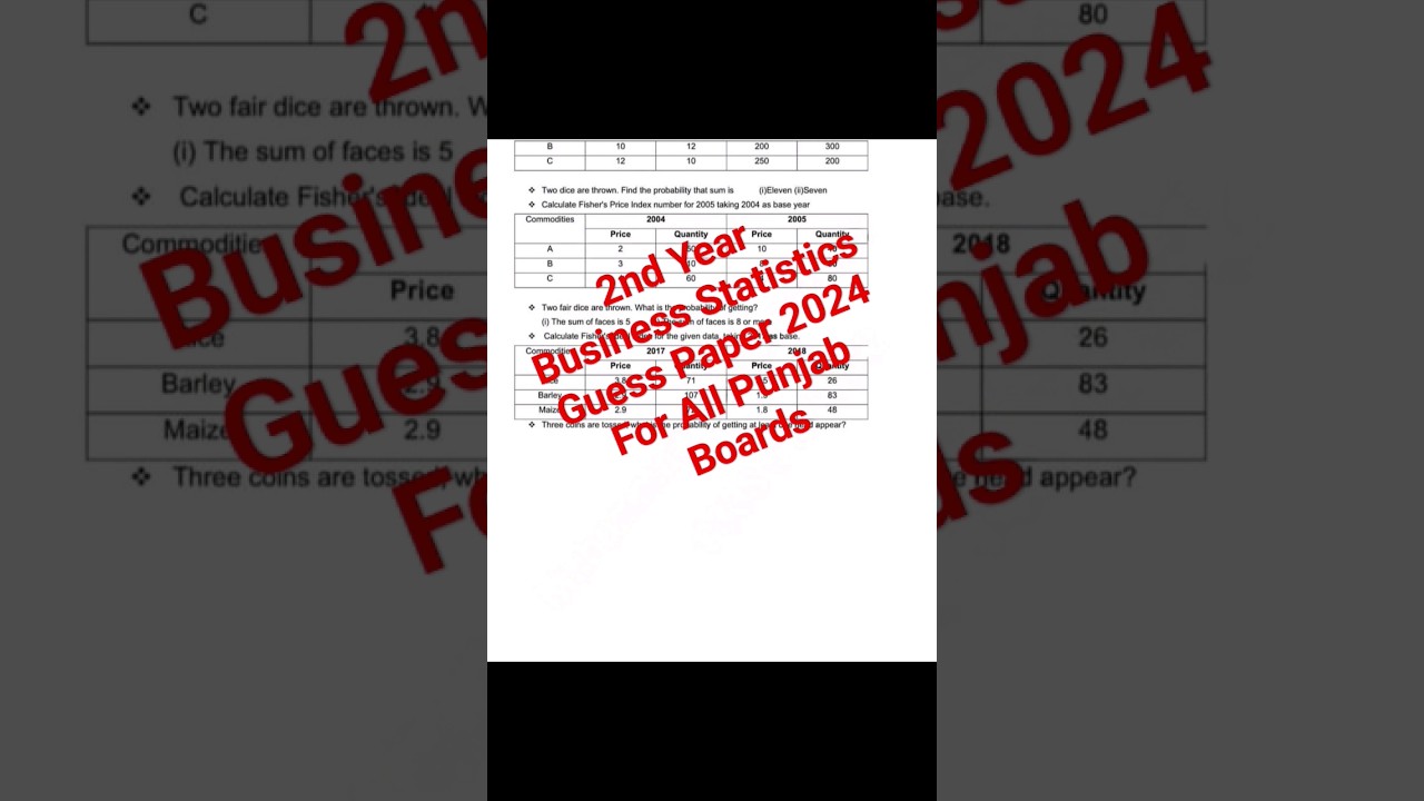 2nd Year Business Statistics Guess Paper 2024 For All Punjab Boards