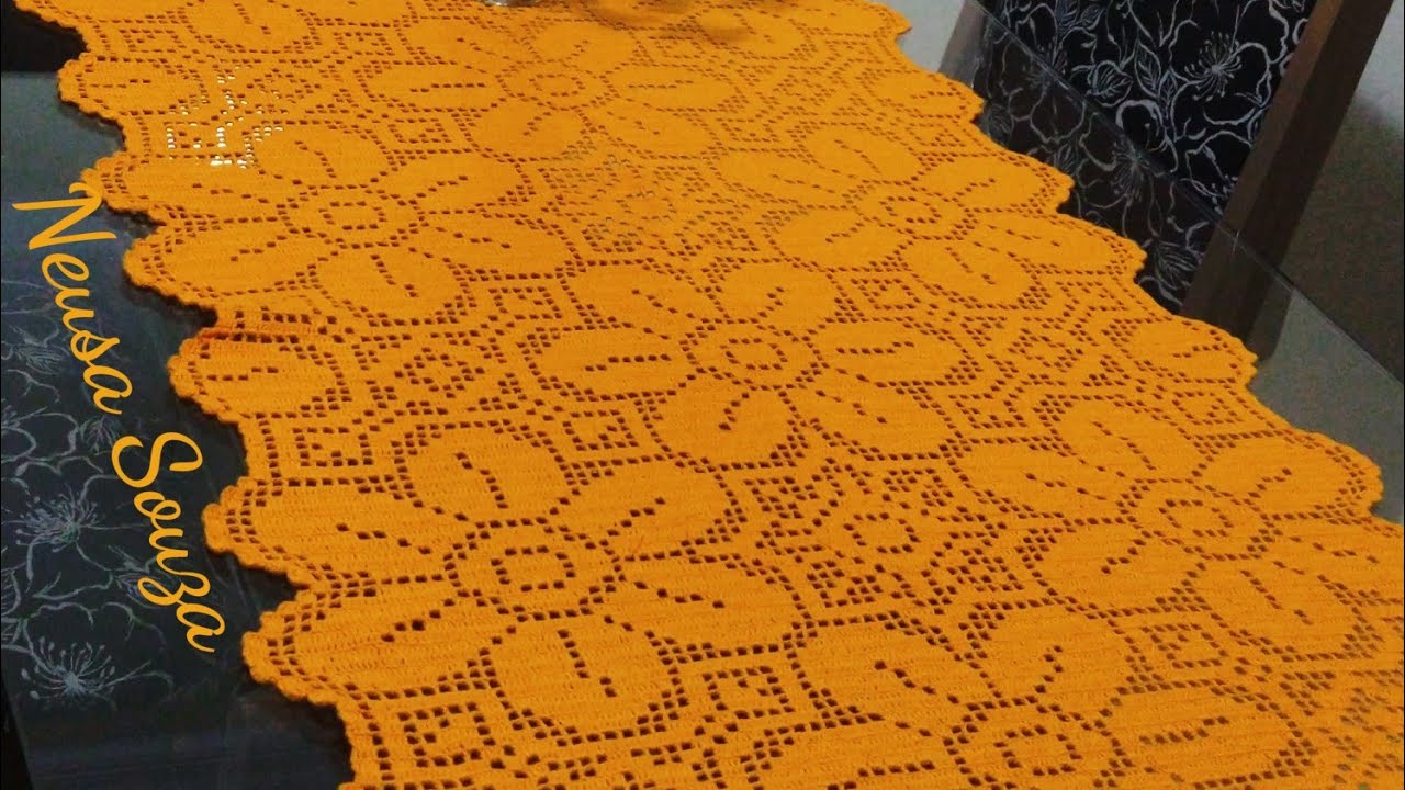 Caminho De Mesa Margaridas Em Crochê Filé -Vídeo 2/
