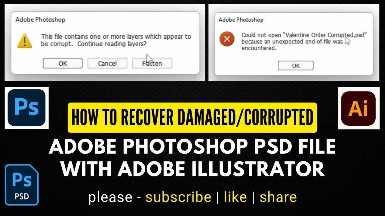 How to Recover Corrupted/Damaged Adobe Photoshop PSD file using Adobe Illustrator | Adobe | Recovery