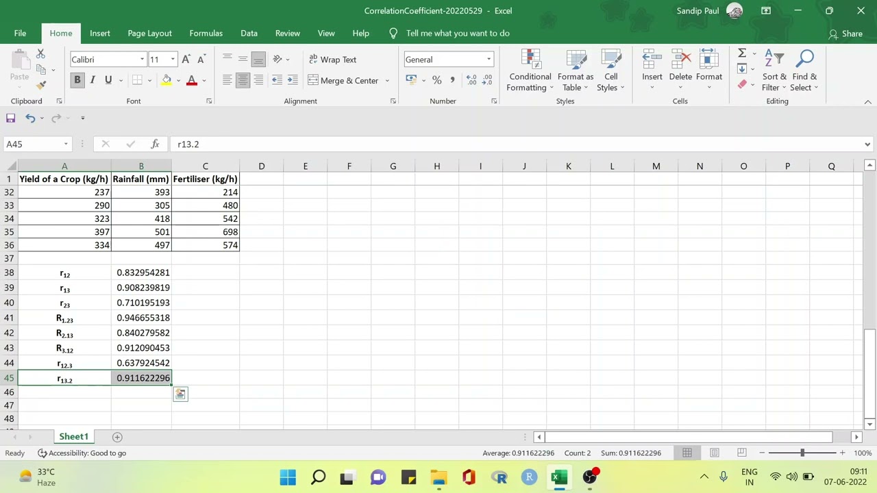 How to find Partial Correlation Coefficient using Excel?