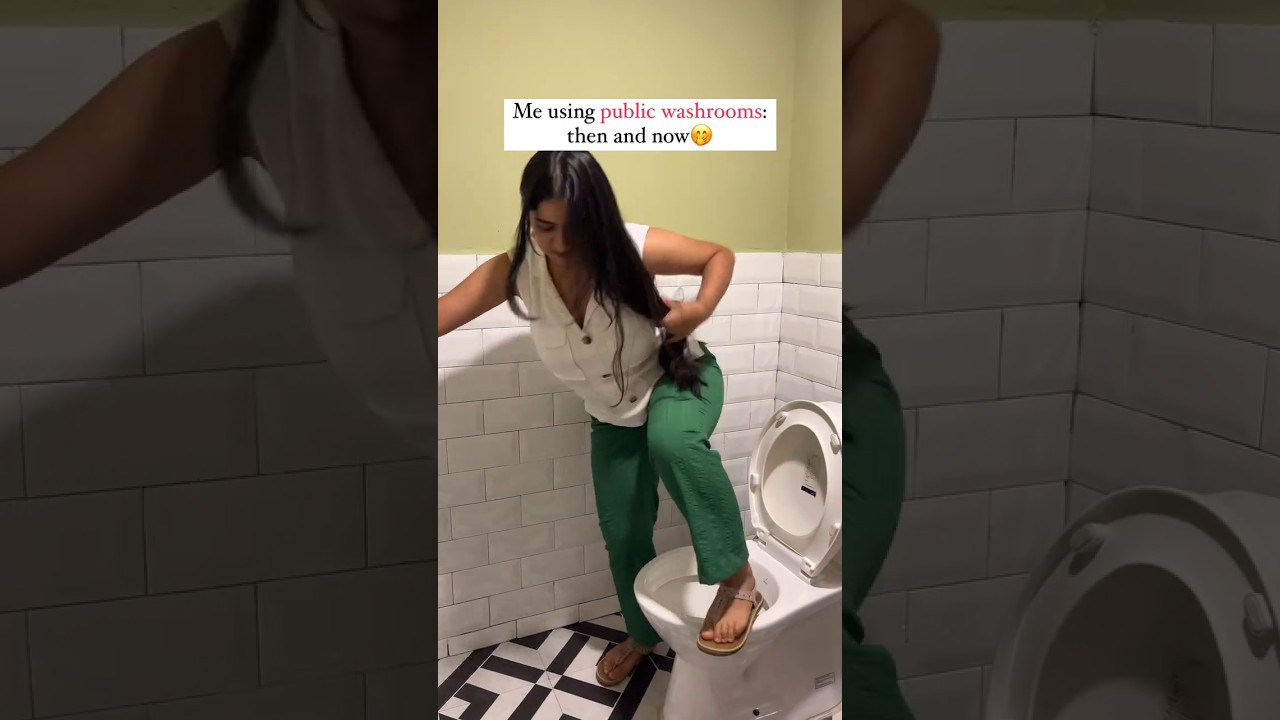 The struggle of squatting on public toilet seat is real! 😖 #shorts #relatable #toilet #youtubeshorts