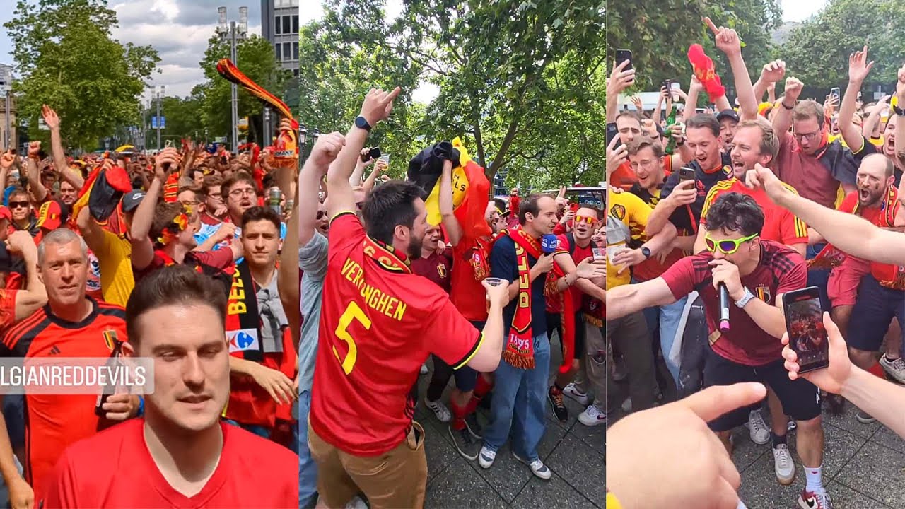 Crazy Scenes As Belgium Fans Take Over Frankfurt Ahead of The Euro Game against Slovakia