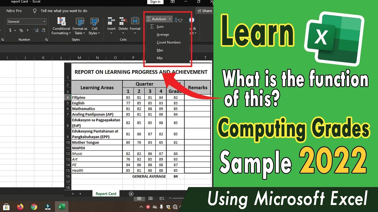 how to use AutoSum, Average, Count Numbers, Max & Min. in Microsoft Excel