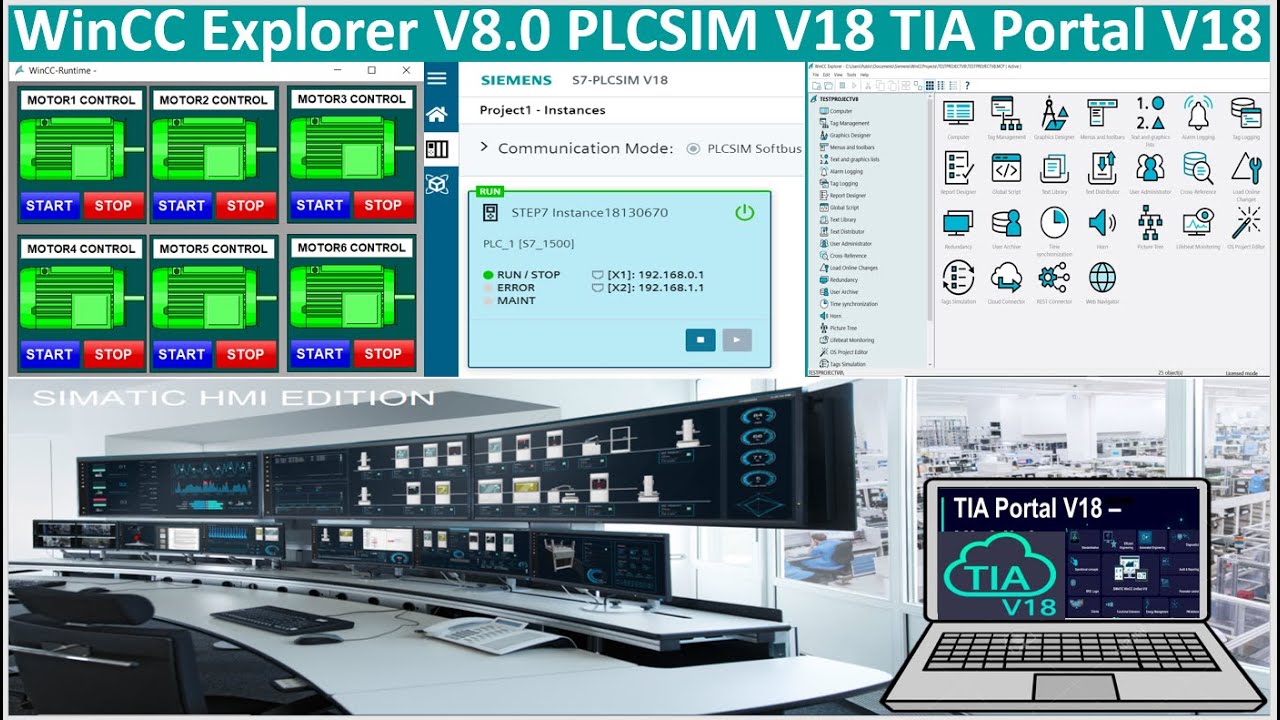 WinCC Explorer V8 connect with TIA Portal V18 PLCSIM V18 without real PLC hardware| PLCSIM training