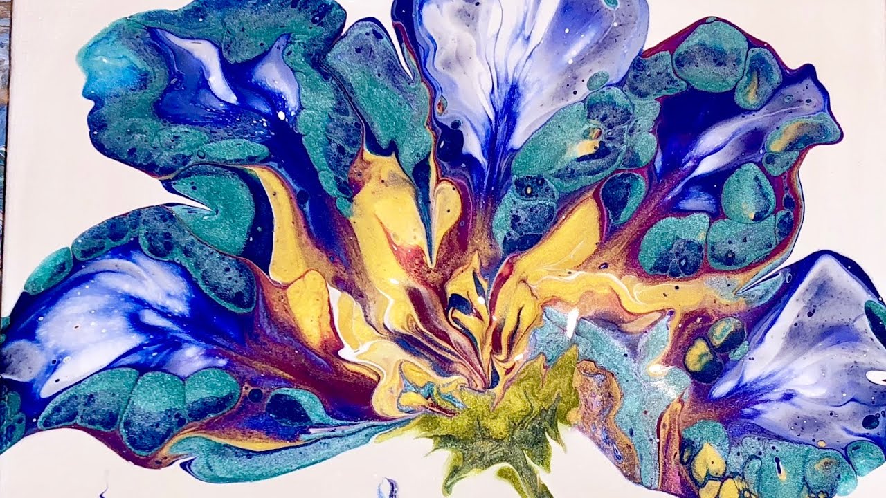 Acrylic Pour Puddle Flower with Metallics