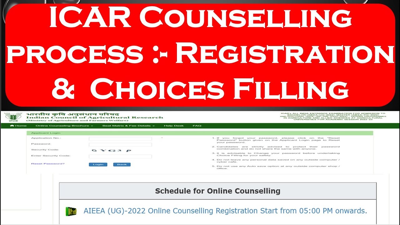 ICAR-Registration -2022 | Registration to Choice Filling | #icar #counselling