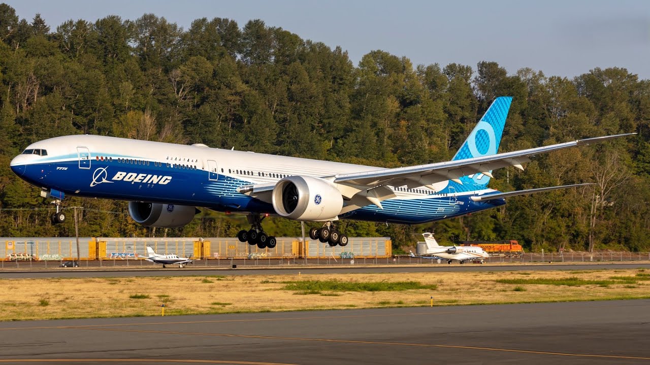 What a sight! The Boeing 777X touches down at Boeing Field in style.